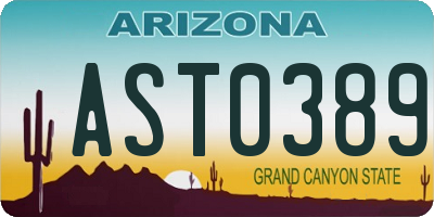 AZ license plate AST0389