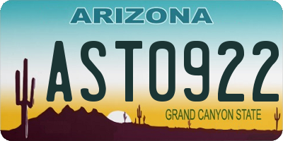 AZ license plate AST0922