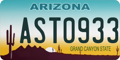 AZ license plate AST0933