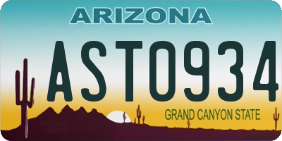 AZ license plate AST0934