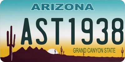 AZ license plate AST1938