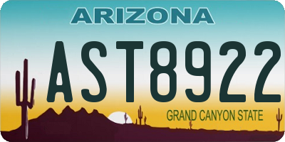AZ license plate AST8922