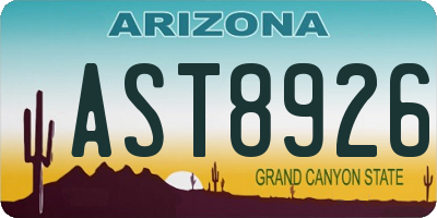 AZ license plate AST8926
