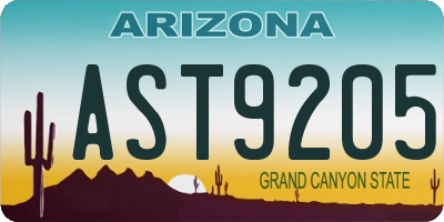 AZ license plate AST9205