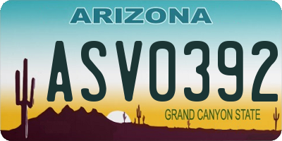 AZ license plate ASV0392