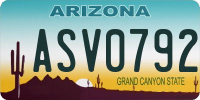 AZ license plate ASV0792
