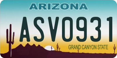 AZ license plate ASV0931
