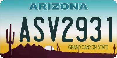 AZ license plate ASV2931
