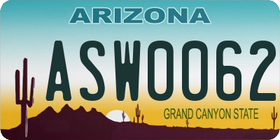 AZ license plate ASW0062