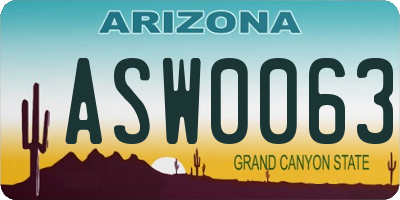 AZ license plate ASW0063