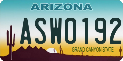 AZ license plate ASW0192