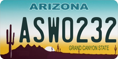 AZ license plate ASW0232