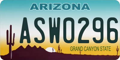 AZ license plate ASW0296