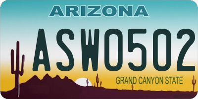 AZ license plate ASW0502