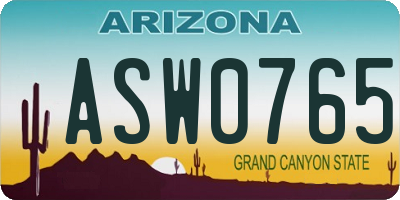 AZ license plate ASW0765