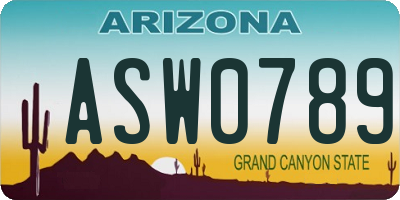 AZ license plate ASW0789