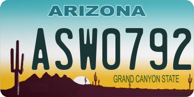 AZ license plate ASW0792
