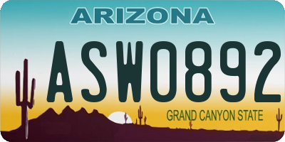 AZ license plate ASW0892