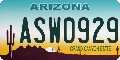 AZ license plate ASW0929