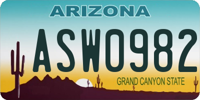 AZ license plate ASW0982