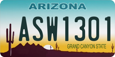 AZ license plate ASW1301