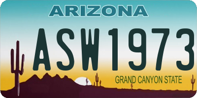 AZ license plate ASW1973