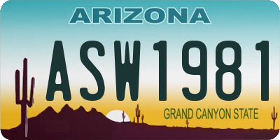 AZ license plate ASW1981