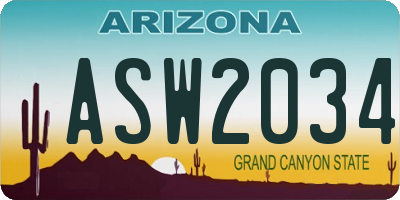 AZ license plate ASW2034