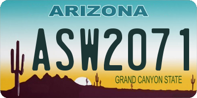 AZ license plate ASW2071