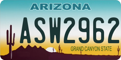 AZ license plate ASW2962