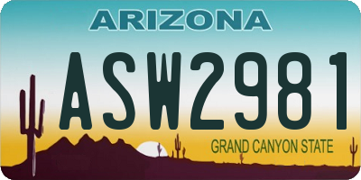 AZ license plate ASW2981