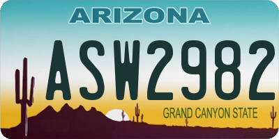 AZ license plate ASW2982