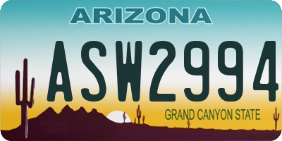 AZ license plate ASW2994
