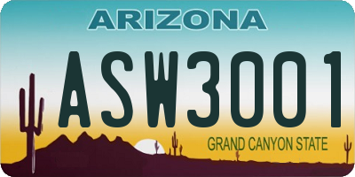 AZ license plate ASW3001