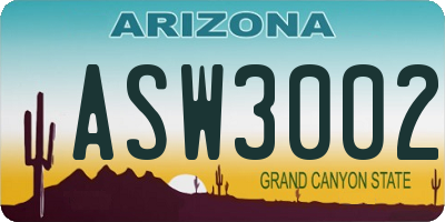 AZ license plate ASW3002