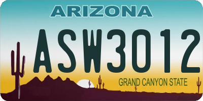 AZ license plate ASW3012