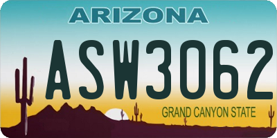 AZ license plate ASW3062