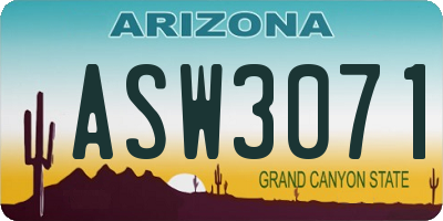 AZ license plate ASW3071