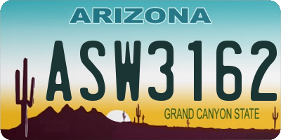 AZ license plate ASW3162