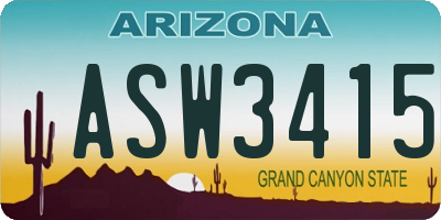 AZ license plate ASW3415