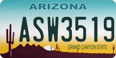 AZ license plate ASW3519