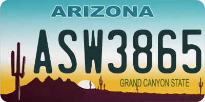 AZ license plate ASW3865