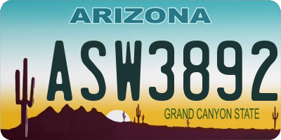 AZ license plate ASW3892
