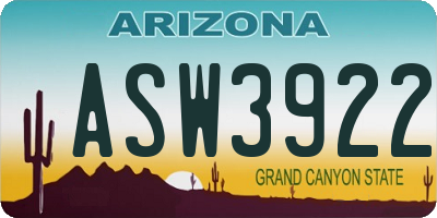 AZ license plate ASW3922