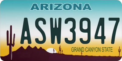 AZ license plate ASW3947