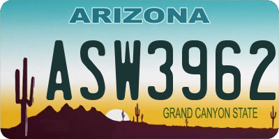 AZ license plate ASW3962