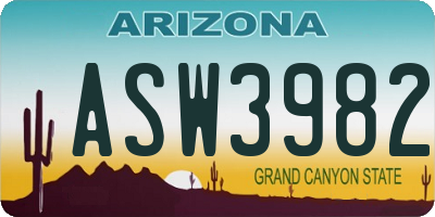 AZ license plate ASW3982