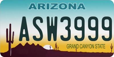 AZ license plate ASW3999