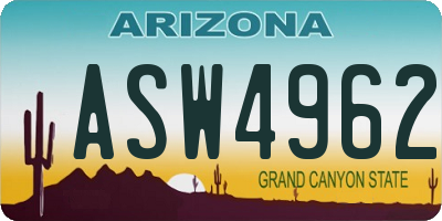 AZ license plate ASW4962