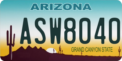 AZ license plate ASW8040